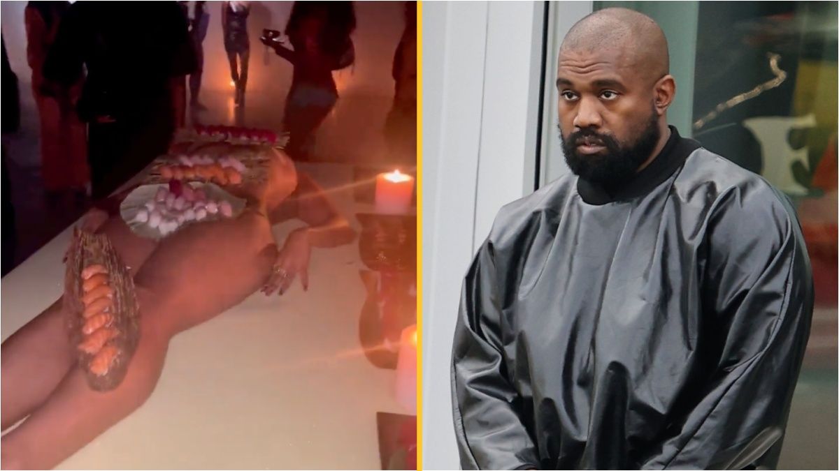 Kanye West eats sushi served on naked woman for his 46th birthday